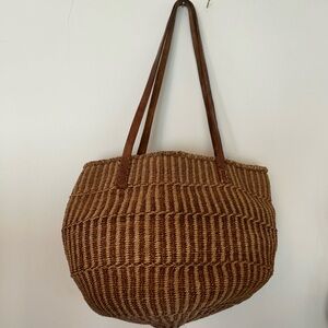 Rounded Woven Bag with Gorgeous Brown Leather Straps